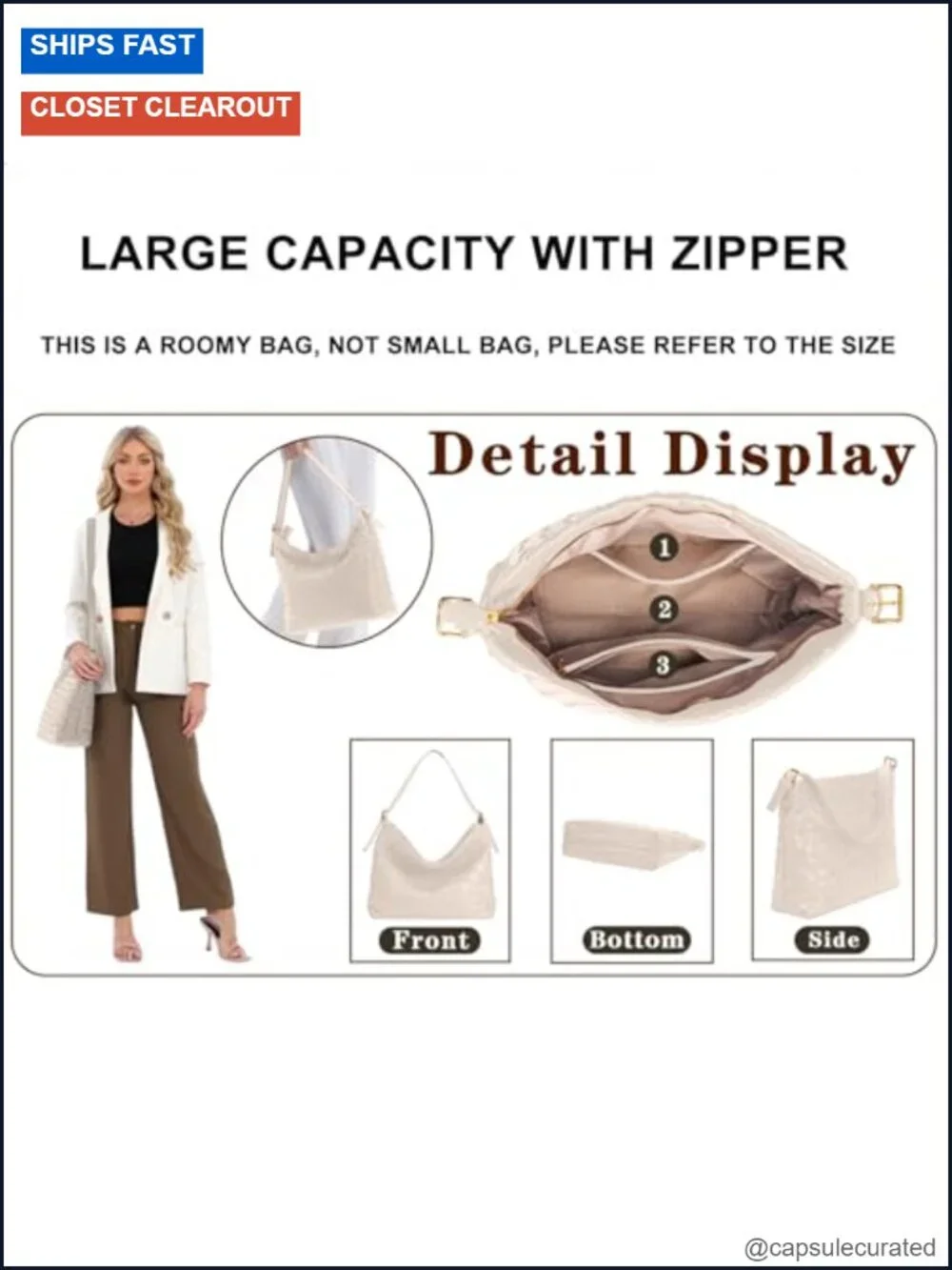 Woven Vegan Leather Large Hobo Handbag with Zipper Shoulder Crossbody